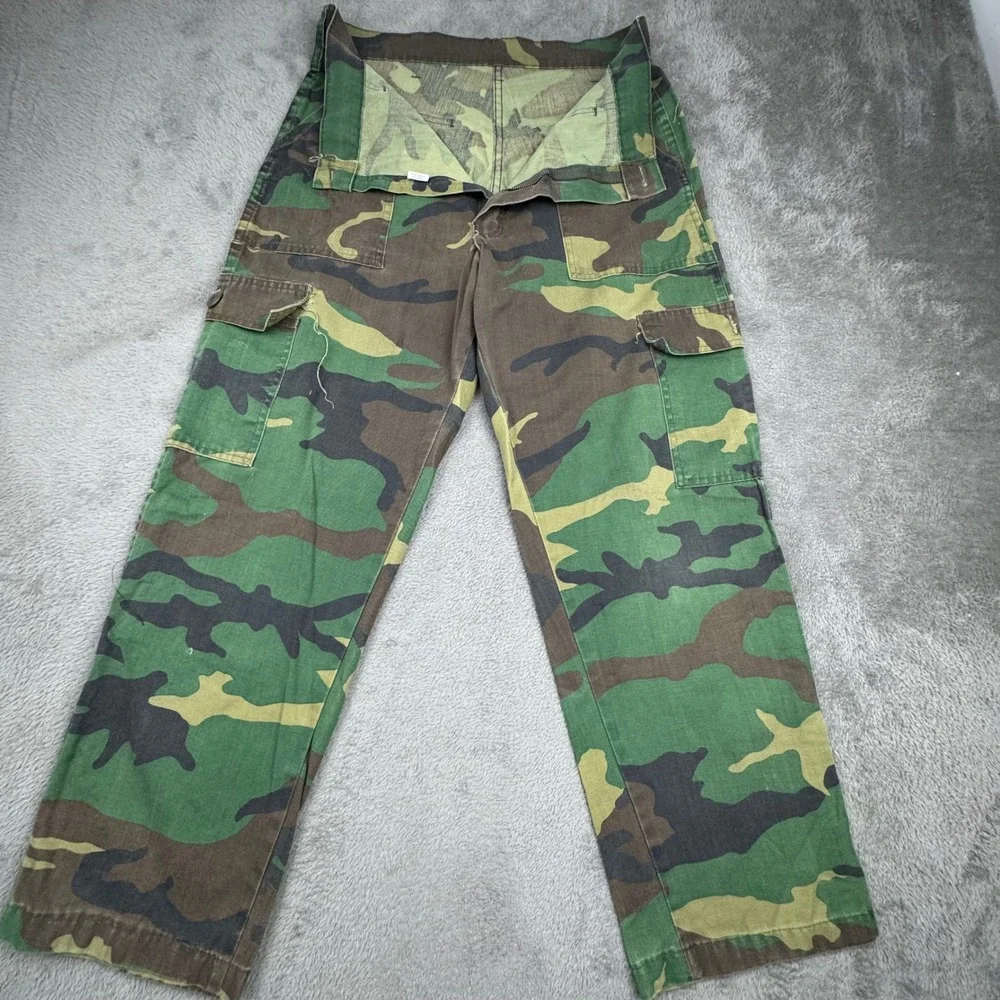 Vintage Cargo Pants Mens 31x28 Green Camo Good 90s Woodland Military Utility